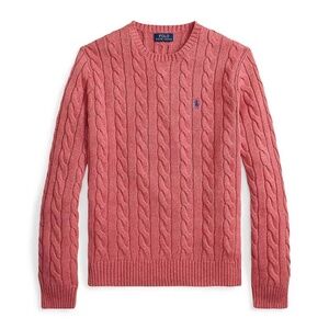 Polo Ralph Lauren Cable Knit Cotton Sweater size Medium in Soft Red  NWT